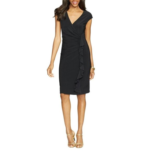 Taylor Black Cascade Ruffle Dress Size 14W 1X Plus Timeless Classic All-Season - Picture 7 of 7
